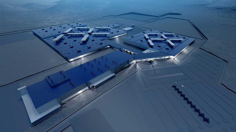Faraday Future’s rendering for their massive Nevada factory, a rival to Tesla’s massive Nevada factory. Photo Credit: Faraday Future